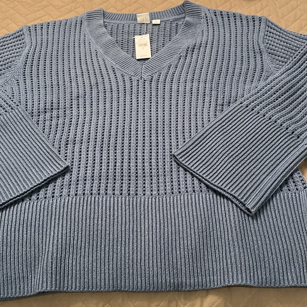 GAP Bainbridge Blue Relaxed Crochet V-Neck Sweater/NWT/S - Picture 8 of 16